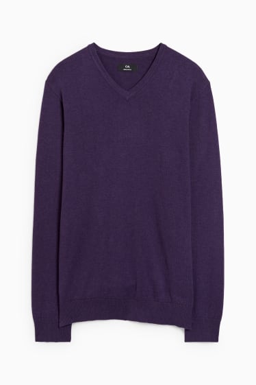 Hommes - Pull en maille fine et chemise - regular fit - col kent - violet