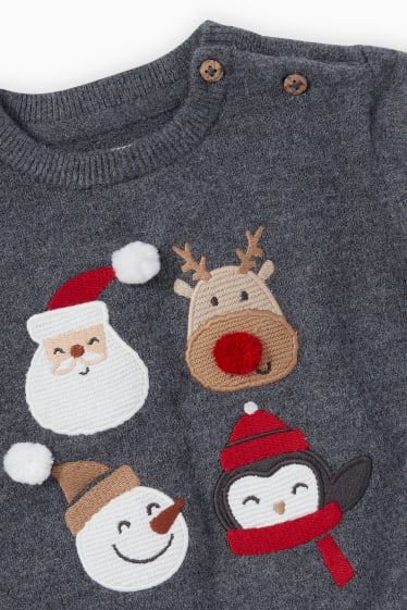 Baby Buben - Weihnachtsmann und Rudolf - Baby-Weihnachtspullover - dunkelgrau