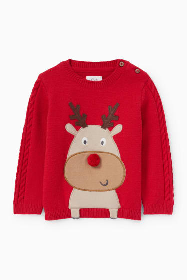 Bébés garçons - Rodolphe - pullover de Noël pour bébé - motif tressé - rouge