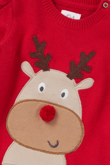 Bébés garçons - Rodolphe - pullover de Noël pour bébé - motif tressé - rouge