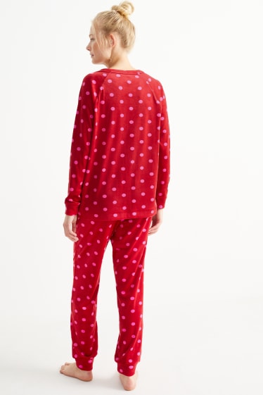 Damen - Weihnachts-Winterpyjama - HoHoHo - gepunktet - rot