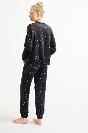 Damen - Weihnachts-Winterpyjama - Glanz-Effekt - schwarz