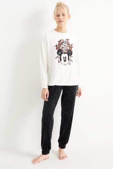 Damen - Weihnachts-Winterpyjama - Micky Maus - cremeweiss