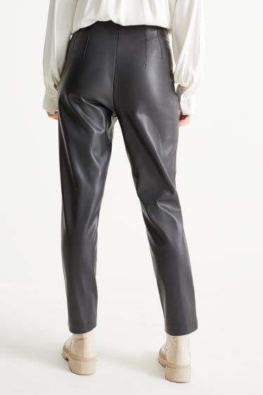 Dames - Broek - tapered fit - imitatieleer - zwart