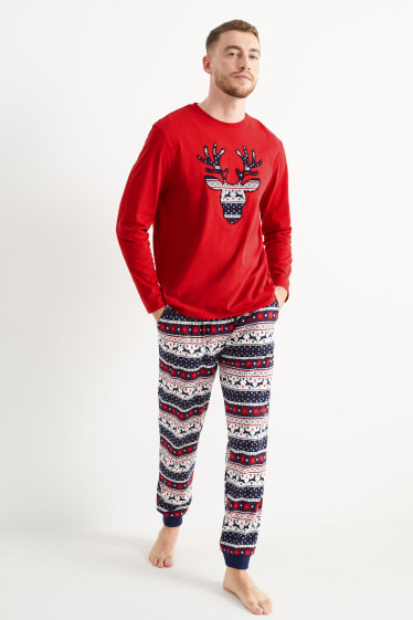 Hommes - Pyjama de Noël - renne - rouge foncé