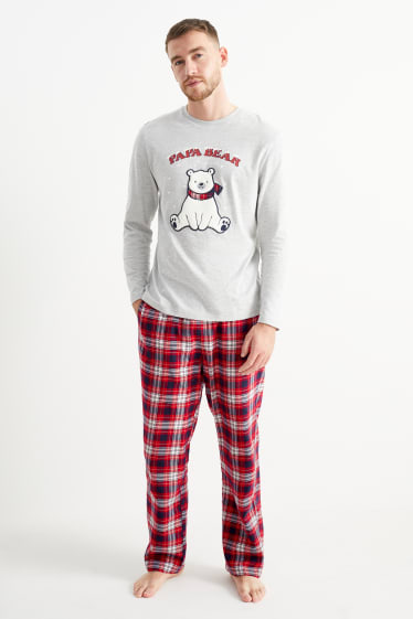 Hommes - Pyjama de Noël avec pantalon en flanelle - ours polaire - gris clair chiné
