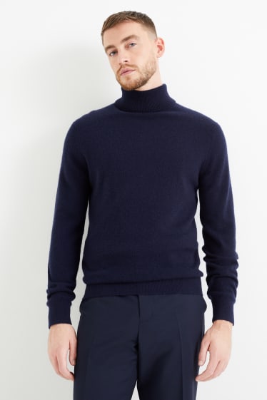 Uomo - Maglione a dolcevita in cashmere - blu scuro