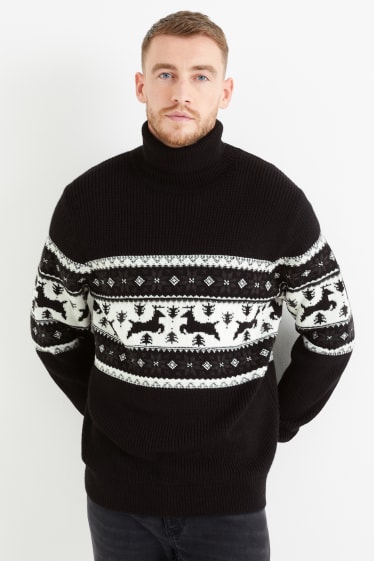 Men - Christmas polo neck jumper - black