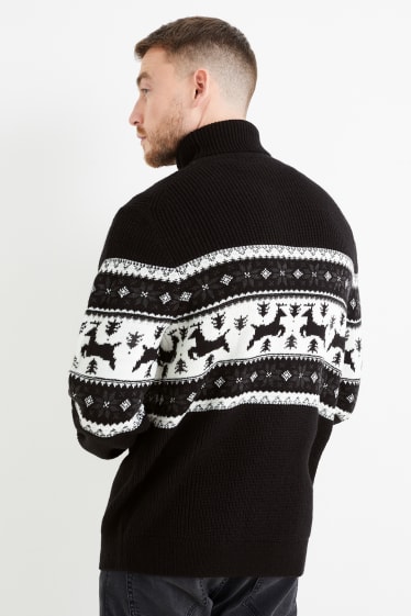 Men - Christmas polo neck jumper - black