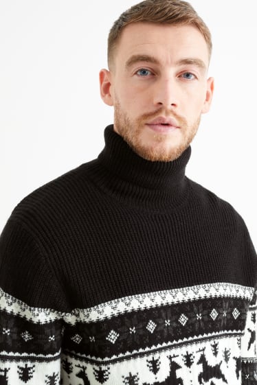 Herren - Weihnachts-Rollkragenpullover  - schwarz