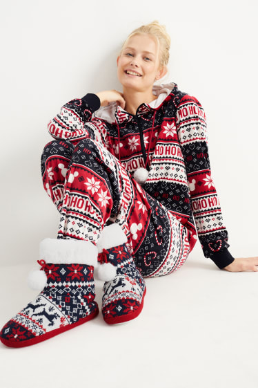 Dames - Kerstpantoffels - donkerrood