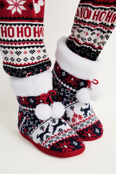 Dames - Kerstpantoffels - donkerrood