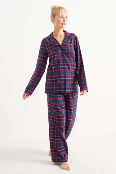 Femmes - Pyjama en flanelle - à carreaux - bleu foncé