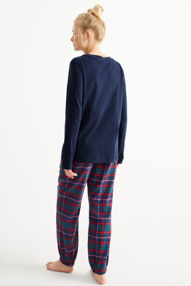 Dames - Pyjama met flanellen broek - donkerblauw