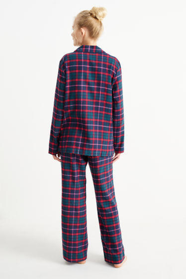 Femmes - Pyjama en flanelle - à carreaux - bleu foncé