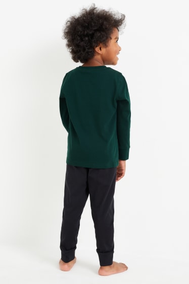 Kinder Jungen - Dino - Weihnachts-Pyjama - 2 teilig - dunkelgrün