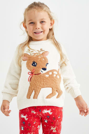 Kinder Mädchen - Weihnachts-Chenille-Pullover - cremefarben