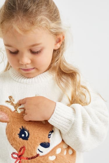 Kinder Mädchen - Weihnachts-Chenille-Pullover - cremefarben