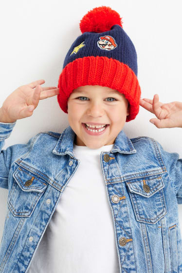 Kinderen: jongens - Super Mario - gebreide muts - donkerblauw