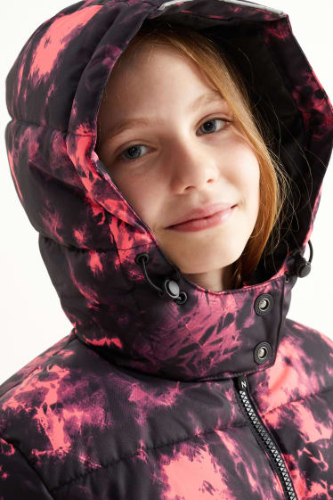 Enfants filles - Veste de ski à capuche - noir / rouge