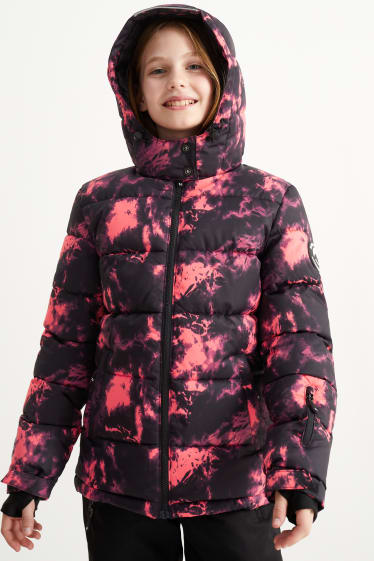 Enfants filles - Veste de ski à capuche - noir / rouge