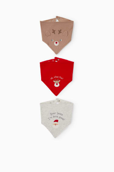 Neonati - Confezione da 3 - Rudolf - bavetta natalizia per neonati - rosso