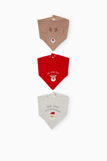 Unisexe - Lot de 3 - Rodolphe - bavoirs de Noël - rouge