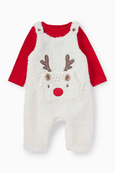 Babys - Rendier - babyoutfit voor kerst - 2-delig - donkerrood