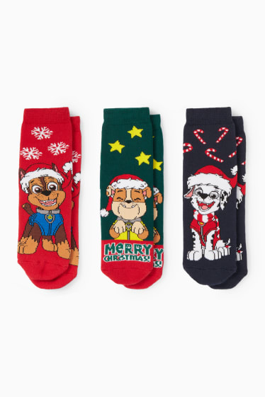 Niños - Pack de 3 - La Patrulla Canina - calcetines navideños antideslizantes - azul oscuro