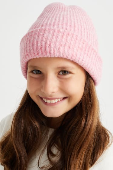 Enfants - Bonnet en maille - rose