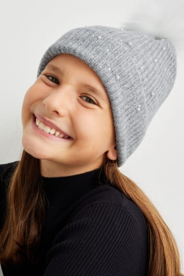 Enfants filles - Bonnet en maille - gris