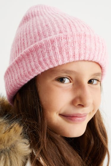 Enfants - Bonnet en maille - rose