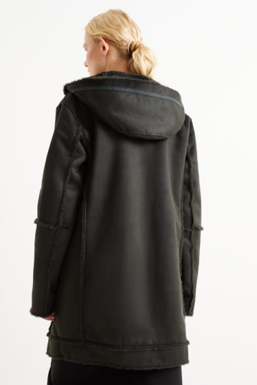Women - Coat with hood - black