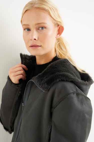 Women - Coat with hood - black