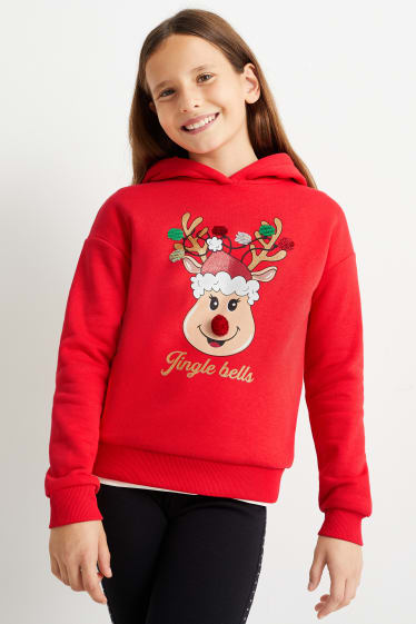 Kinder Mädchen - Rudolf - Weihnachts-Hoodie - rot