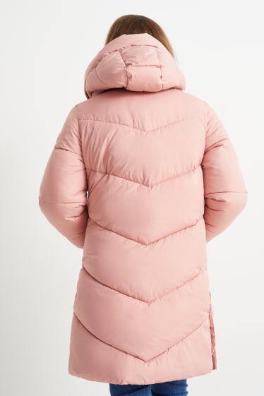 Dětské - Prošívaný kabát s kapucí - růžová
