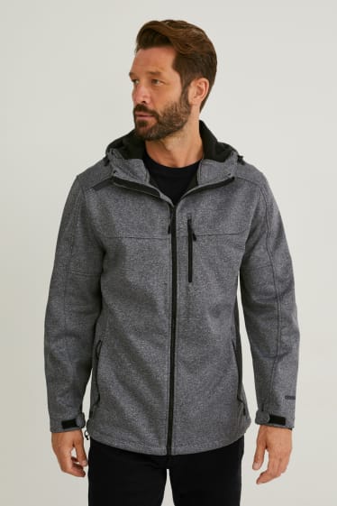 Uomo - Giacca soft shell con cappuccio - grigio melange