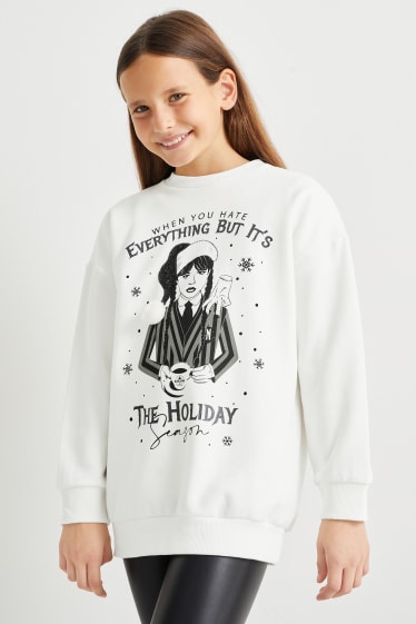 Kinder Mädchen - Wednesday - Weihnachts-Sweatshirt - cremeweiss