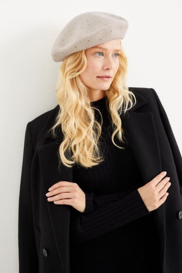 Kobiety - Wełniany beret - jasny beż