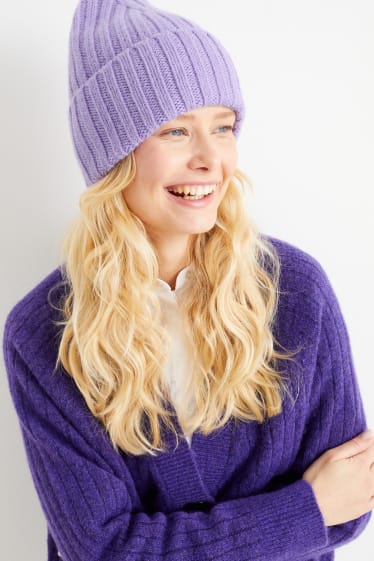 Damen - Strick-Mütze - Alpaka-Mix - hellviolett