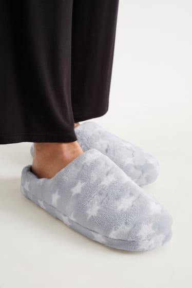 Women - Slippers - patterned - light gray-melange