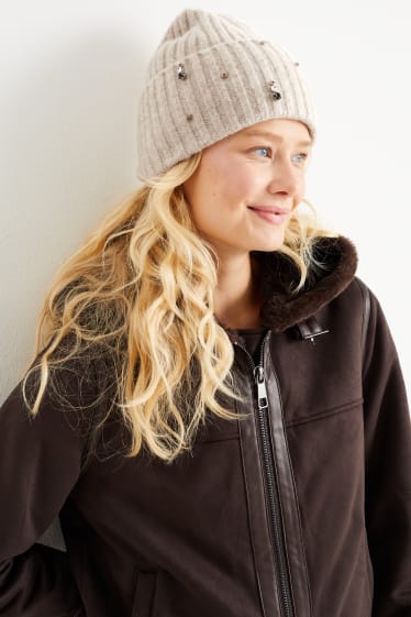 Donna - Berretto in maglia - bianco crema