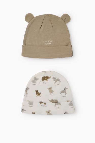 Bébés - Lot de 2 - animaux - bonnets pour bébé - blanc crème