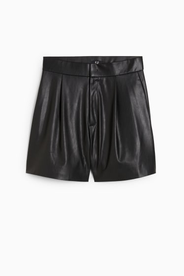 Women - Shorts - high waist - faux leather - black