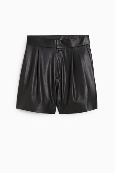 Dames - Shorts - high waist - imitatieleer - zwart