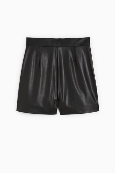 Dona - Pantalons curts - high waist - pell sintètica - negre