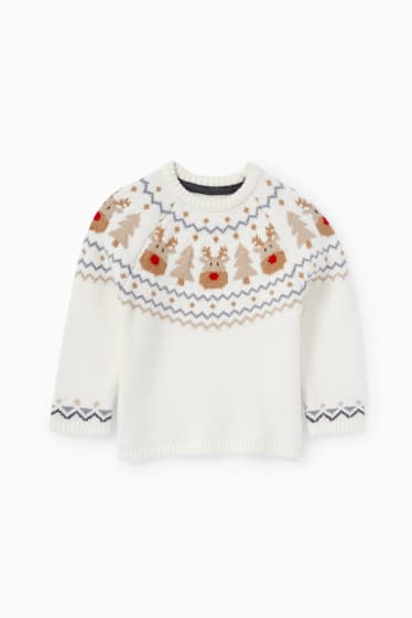 Baby Buben - Rudolf - Baby-Weihnachtspullover - cremeweiß