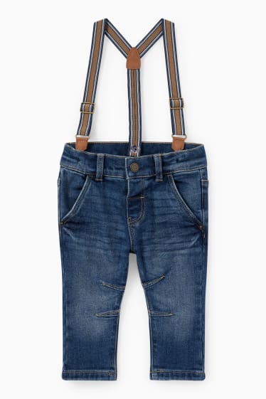 Neonati - Jeans neonati con bretelle - jeans termici - jeans blu