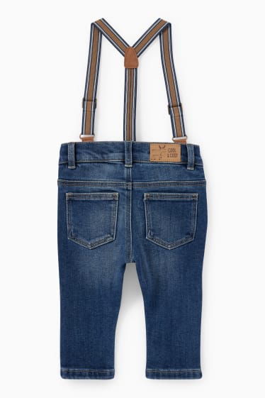 Neonati - Jeans neonati con bretelle - jeans termici - jeans blu