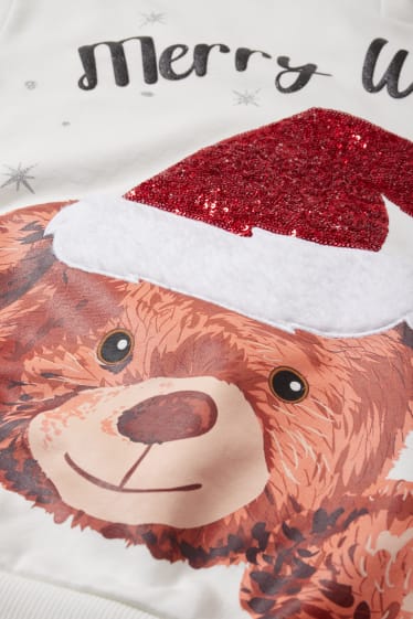 Kinder Mädchen - Bär - Weihnachts-Hoodie - weiss